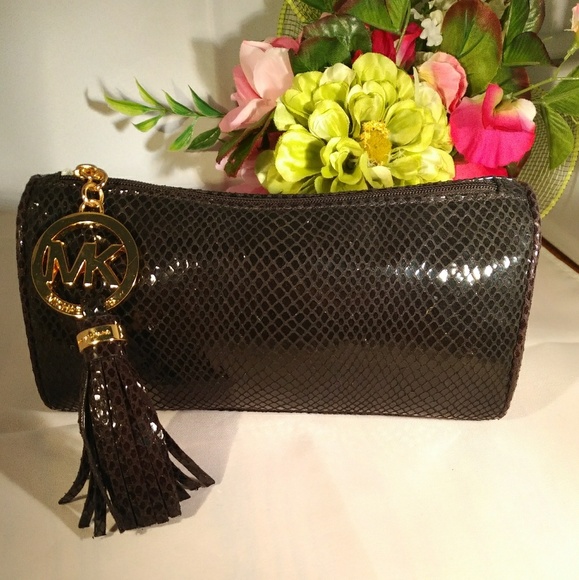 Michael Kors Handbags - Snakeskin MK makeup bag clutch